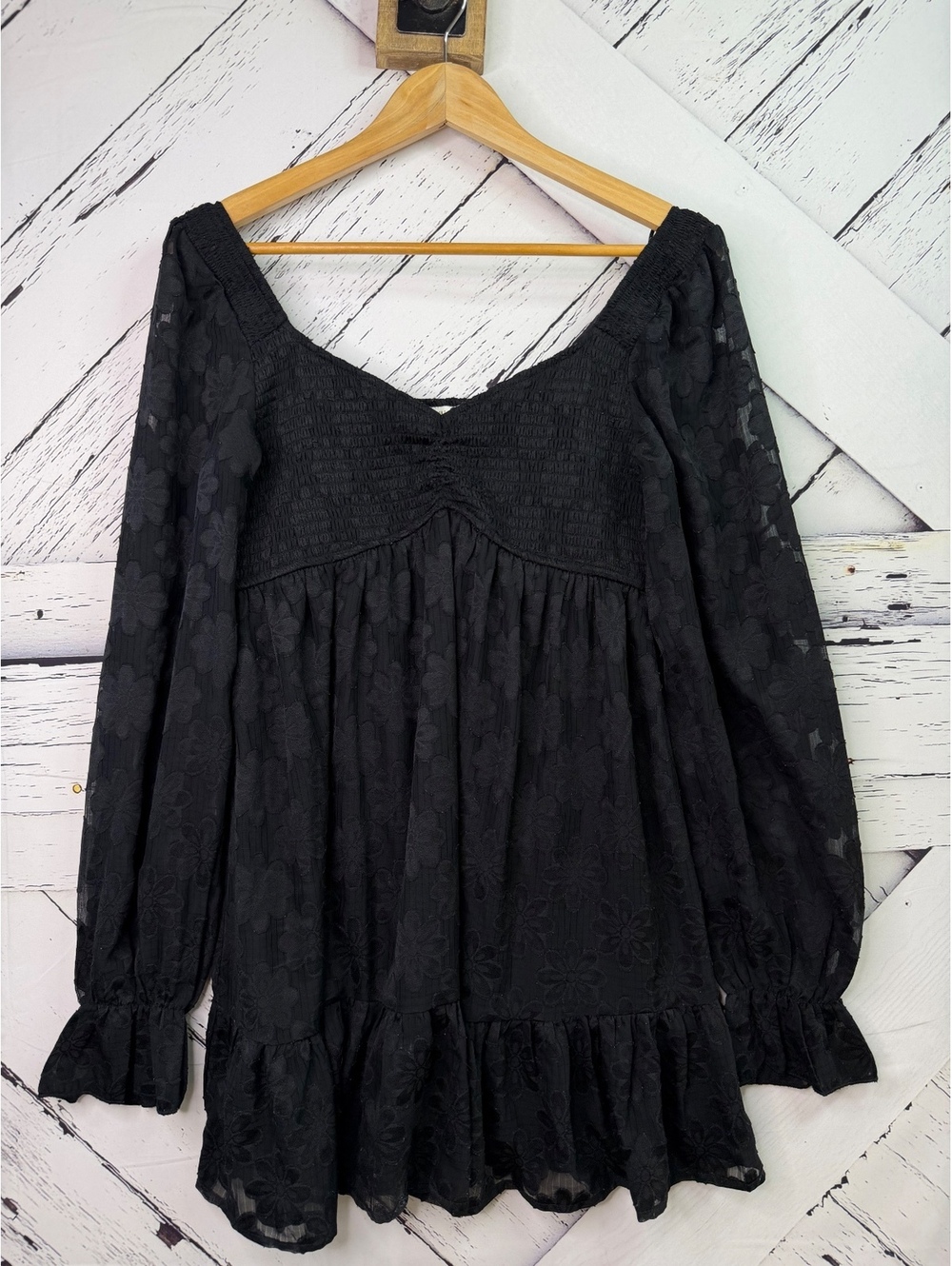 Thirty/Thirty LA Whimsy Fairy Goth Floral Sheer Jacquard Babydoll Dress Women XL